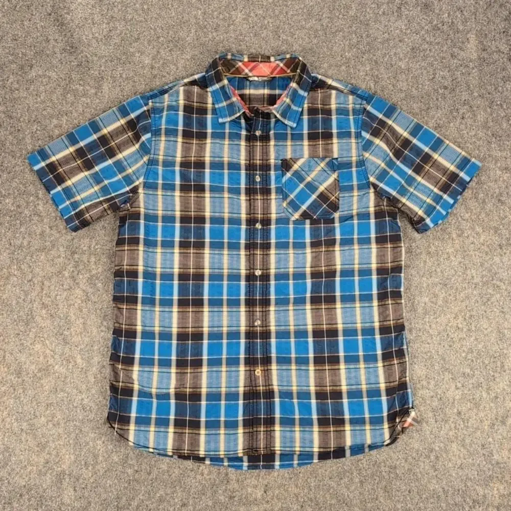 The North Face Shirt Mens Large Blue Plaid Button Up Short Sleeve Casual Outdoor